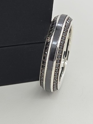 David Yurman abgeschrägtes Band, Sterlingsilber Titan, schwarzer Diamant, Größe 10,