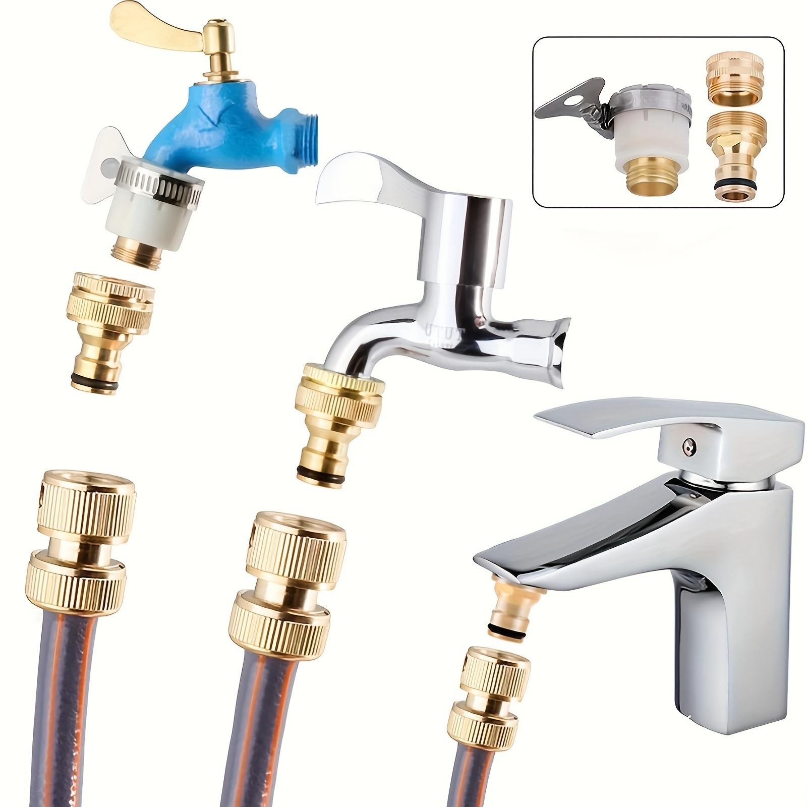 Brass Faucet Adapter - Universal for Garden Hoses & Multiple Faucets, Leak-Proof