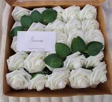 Floroom Artificial Foam Roses White Ivory 50 Pcs DIY Wedding Bouquet Box