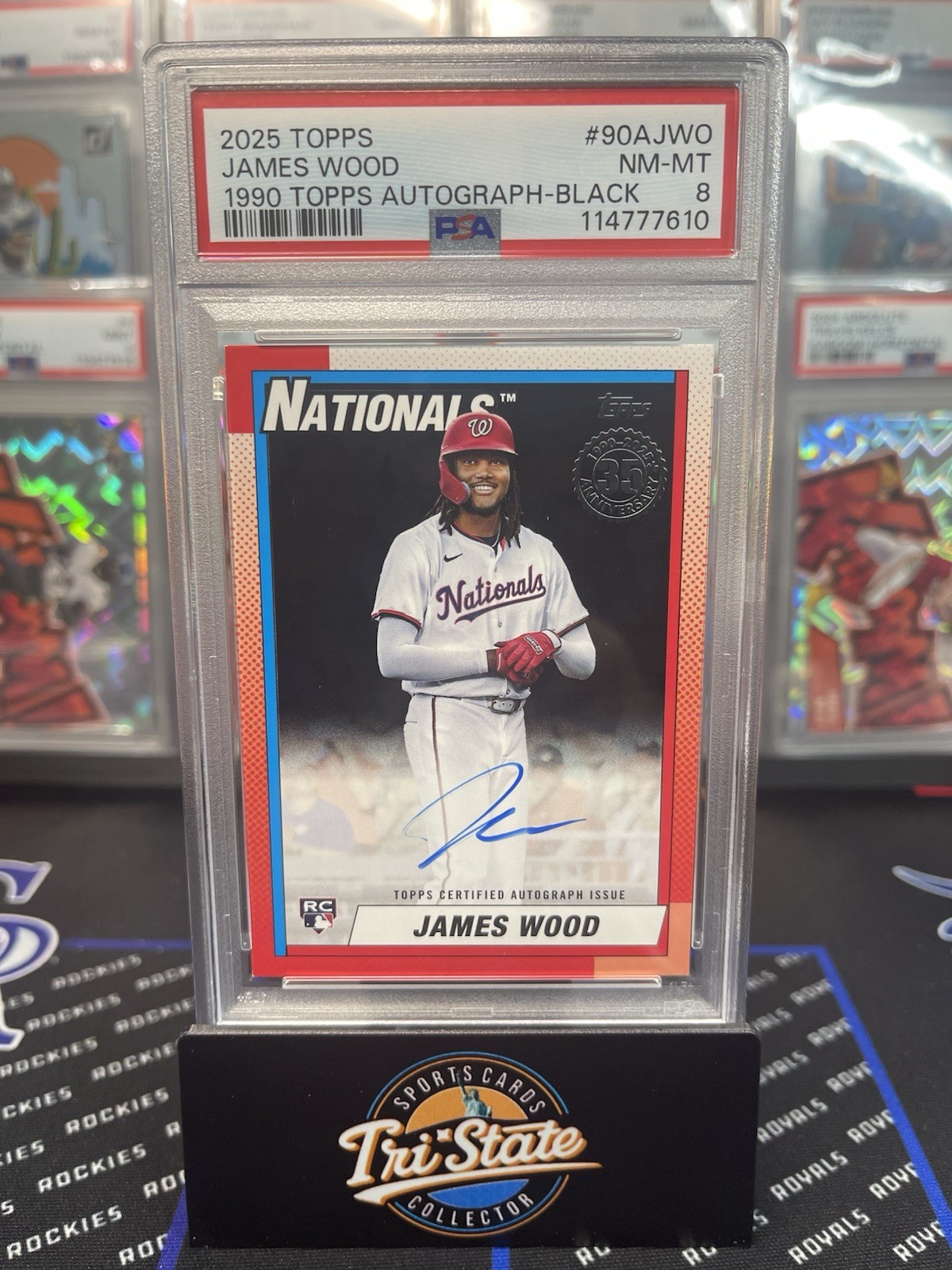 2025 Topps James Wood 1990 Topps Auto Black /10 PSA 8 Pop 1 Rookie Washington