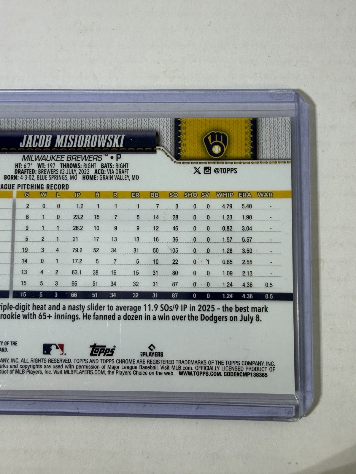 2026 Topps Chrome Baseball Jacob Misiorowski Orange Raywave Auto 11/25 CASEHIT￼ view 8