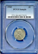 1943 P PCGS Sample Slab Lincoln Steel Cent 1c US Mint Coin Wheat 1943-P Rare !
