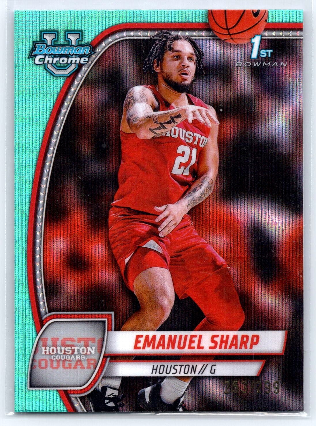 2024-25 Bowman University Chrome #23 Emanuel Sharp Aqua Wave Refractor #/299