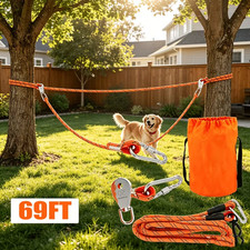 Dog Tie Out Cable for Camping, 69FT Dog Trolley System Runner Cable