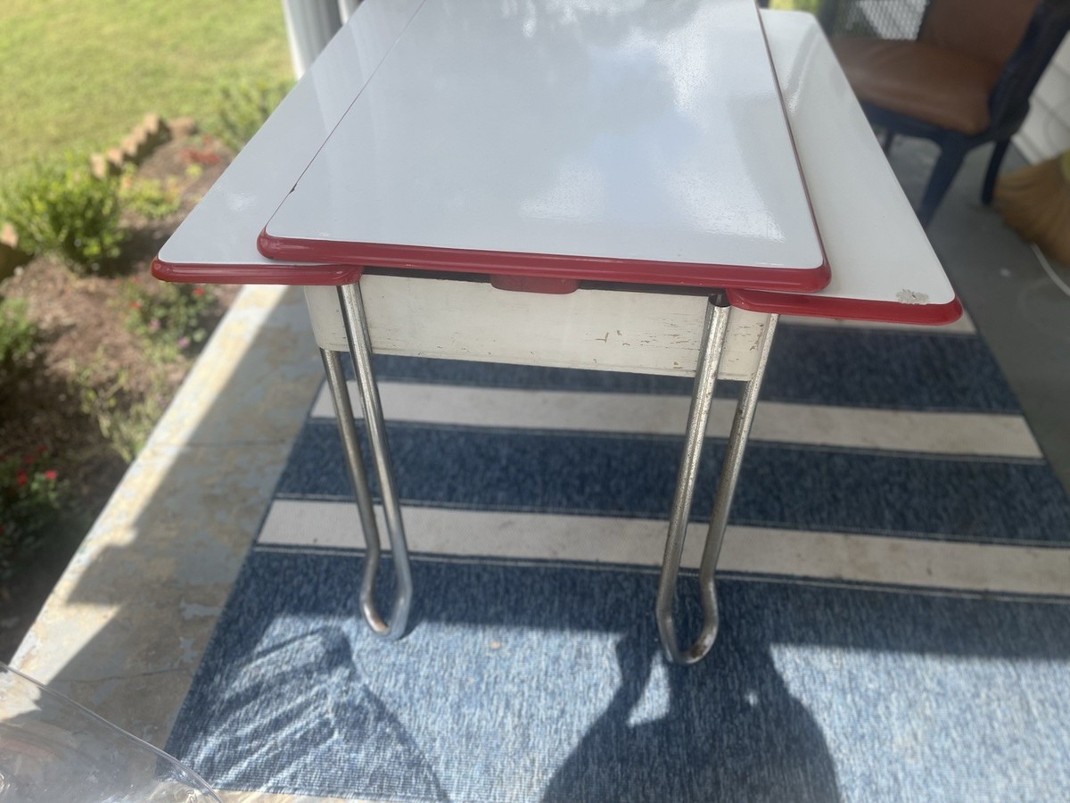 Antique 30s/40s Red And White Enamel With Hair Pin Legs And