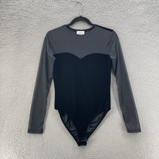 Jonden Top Bodysuit Women Small Black Velvet Mesh Soft Comfort USA Made Vintage