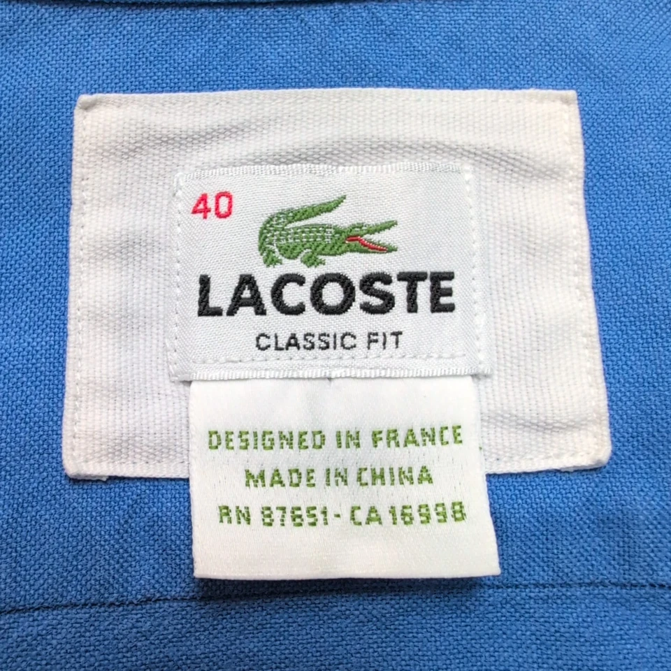 Chemise Lacoste Classic Fit 40 M/L Bleu Uni Logo Brodé Boutons Gravés - Photo 2/4