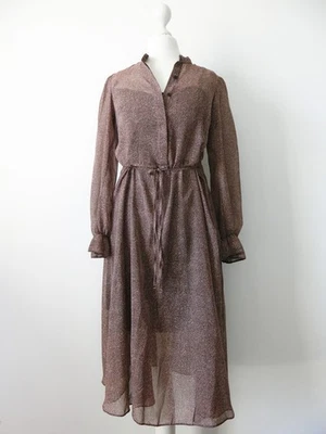 New Look Leopard Print Chiffon Long Sleeves Midi Dress in Brown, Petite 34/XXS - Image 1 of 4
