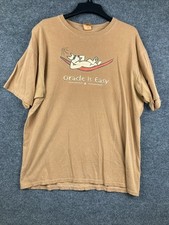 Vintage Oracle Is Easy Mens Size XL Brown S/S Crew Neck Dog Graphic T-Shirt