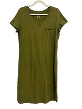 C Wonder Dress Medium Regular Essentials Slub Knit Midi Olive Green Pocket Tee