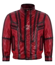 Men's Bomber Regular Fit Classic Red Vintage Leather Jacket Blouson Style Jacket