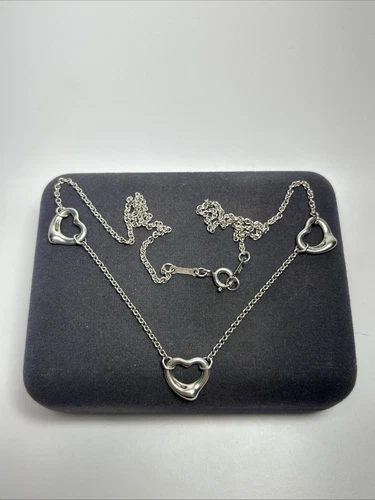 Authentic Tiffany & Co Elsa Peretti Sterling Silver 3 Open Heart Necklace