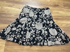 M&S Autograph Silk Skirt UK 16 Black Mix Floral A-Line Midi Lace Trim