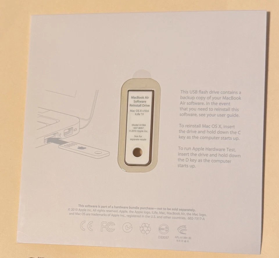 Apple MacBook Air Software Reinstall Drive Max OS X v 10.6 iLife 11 Model A1384 - Image 2 of 2