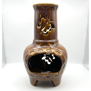 Tabletop Candle & Incense Butterfly Cutouts Chiminea, Glazed Ceramic, 15" tall