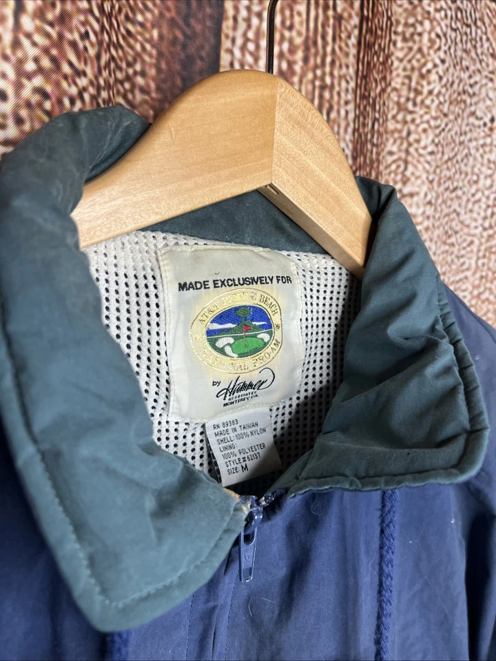 Vintage Pebble Beach ProAm Golf Windbreaker Bomber Style Jacket Medium Blue Rain - Image 2 of 4