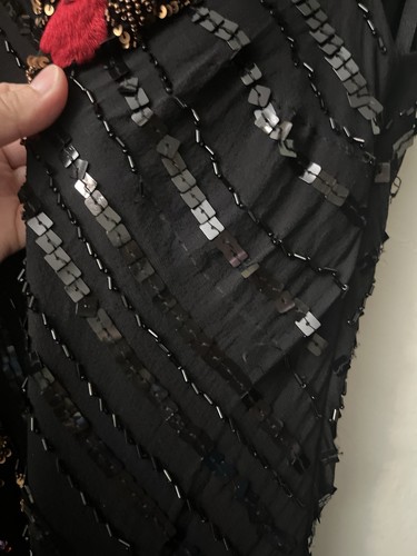 90’s Y2K Silk Beaded Black Floral Maxi Dress - Picture 4 of 8