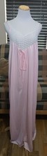 Vintage Womens Pink Night Gown Long Slip Dress Satin Floral Lace Classic Retro