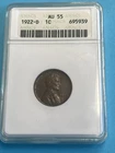 1922-D Lincoln Cent  ANACS AU55, Semi Key! Old ANACS Holder Soap Box Holder