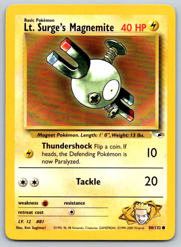 Lt. Surge's Magnemite 1st Edition Gym Heroes 80/132 Pokemon Card NM
