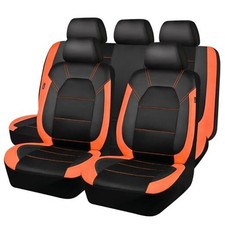 Leather Seat Covers, Breathable Universal Car Seat Cover Full Set Black Orange
