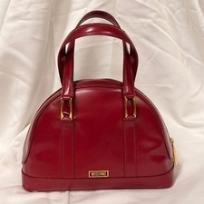 Moschino Vintage Red Leather Satchel Bag Dome Gold Hardware Designer Statement