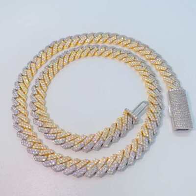 10mm Fully Iced VVS1 Two-Tone Moissanite Cuban Link 925 Silver Passes Tester