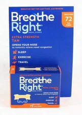 Breathe Right Nasal Strips Extra 72 Strips Tan/Clear New Sealed Free Shipping
