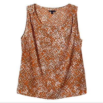 GAP Orange Abstract Hatch Print Pleated Lightweight Sleeveless Blouse Size L