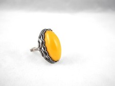 MID CENTURY MODERNIST STERLING 925 FILIGREE BUTTERSCOTCH AMBER STONE RING SZ 8