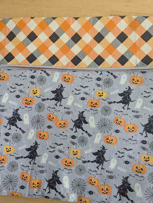 Graue Halloween Hexen*Kürbisse*Geister Stoff Kreuzstich/Sticken Projekt Tasche