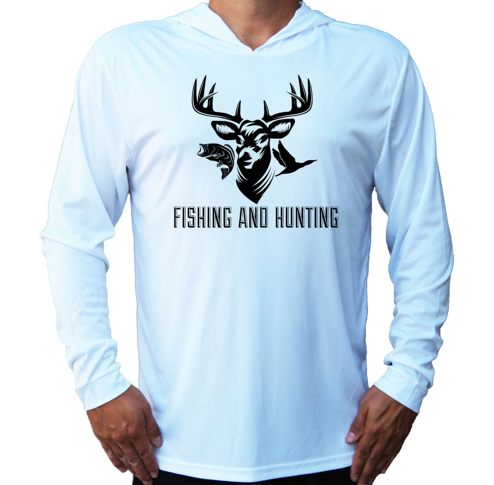 Fishing Hunter Hunting Sun UV Protected UPF 50 Long Sleeve T-Shirt Hood Boat