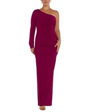 NW Nightway Womens One Shoulder Ruched Evening Dress Magenta SZ 12 (W/ Defects)