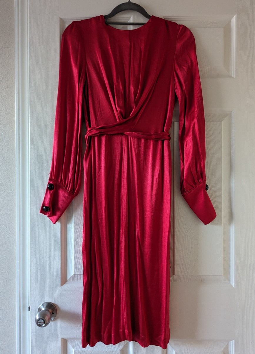 mango red satin dress Satin dress with bow - Women