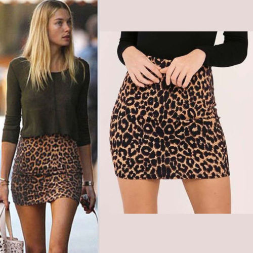 Damenrock Leopardenmuster hohe Taille Mini Bleistift Bodycon Rock UK 6–20 - Bild 1 von 8