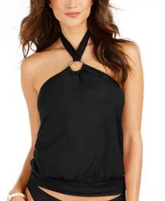 NWT MICHAEL KORS Black Blouson Halter Underwire Swimsuit Tankini Medium yse2223