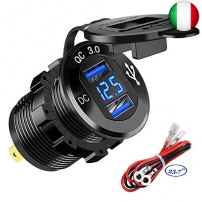 Presa USB QC3.0 Per Auto - Doppia Porta, Ricarica Veloce, Touch Control, Impermeabile, LED Blu - Foto 4