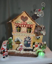 African American Santa--Santa Standing At Gingerbread House- Tea Light Holder