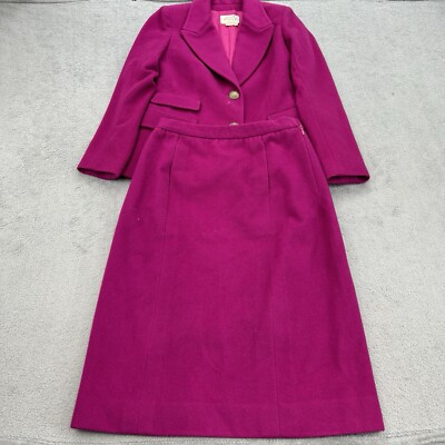 Hermes Full Suit Womens 40 Pink 100% Cashmere Blazer Skirt Set France Formal