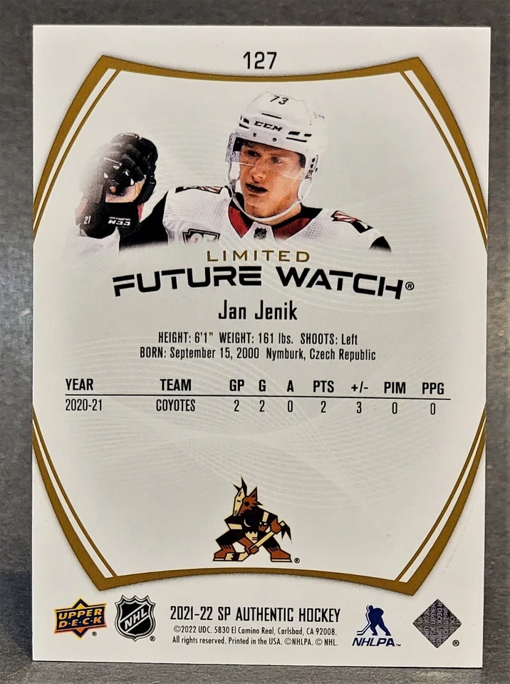 2021-22 Upper Deck SP Authentic Limited Gold #127 Jan Jenik RC 8/99 - Image 2 of 2