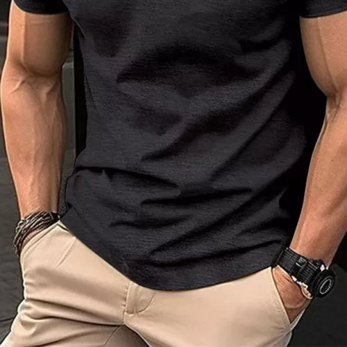 Mens Henley Grandad Collar Tee Plain T-Shirt Short Sleeve Casual Button Top New - Photo 17/28
