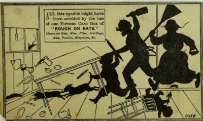 1880's-90's Rough On Rats Silhouettes Of Family Cat & Dog Chasing Rat P93