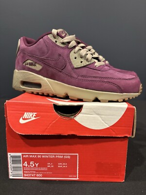 Nike Air Max 90 Size 4.5Y GS (Women's 6) Winter Premium Bordeaux Rare 943747-600