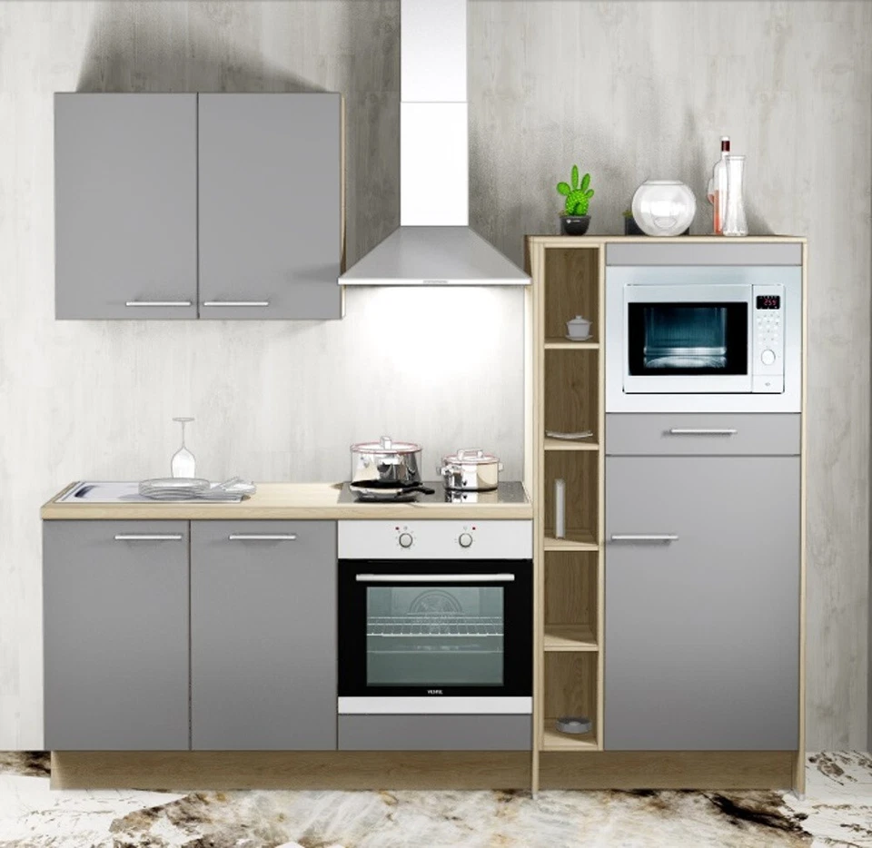 Küchenzeile MONZA 16 Singleküche Büroküche 230 cm m.E-Geräte/ Schränke montiert!