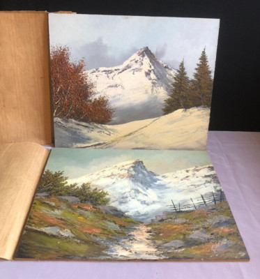 2 Original Ölgemälde auf Karton Landschaft Berge Französische Alpen - 28 cm x 23 cm
