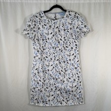 Draper James Knee Length Dress Women 8 White Blue Floral Short Sleeve Round Neck