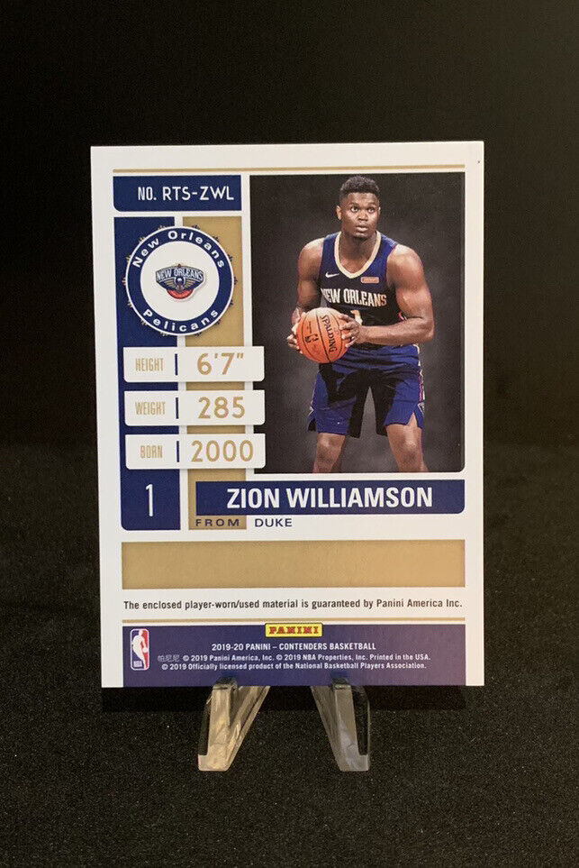2019-20 Zion Williamson Game Worn Patch Panini Contenders 2019-20 Zion Williamson Game Worn Patch Panini Contenders