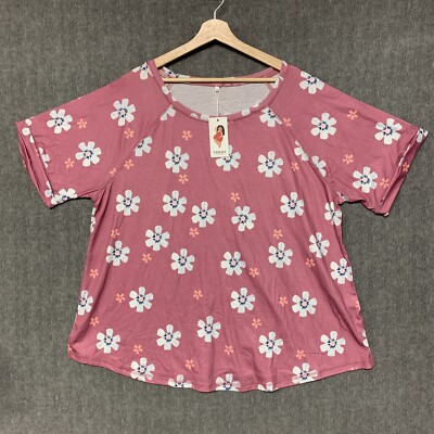 Vislily Top Womens 24W Pink Floral Tunic Top Stretch Lightweight Short Sleeve