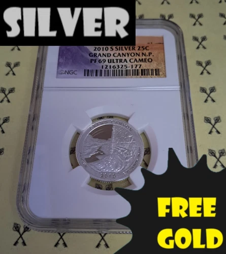 2010-S Grand Canyon (Arizona) Silver Quarter NGC PF69 UCam w/Free 1/2 Goldback*