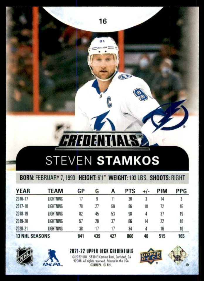 2021-22 Upper Deck Credentials Steven Stamkos #16 - Image 2 of 2